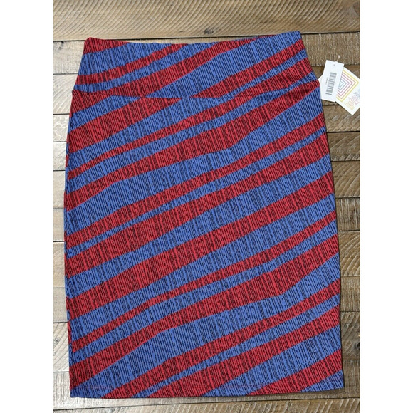 LuLaRoe Cassie Blue/Red Striped Pencil Pull On Straight Skirt - Size L - Picture 4 of 6